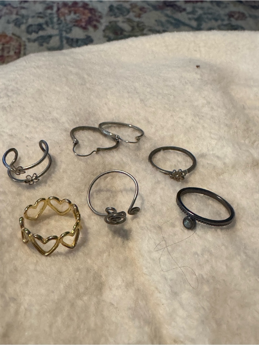 Mixed Metal Heart & Floral Ring Set - Gold and Silver Stackable Rings